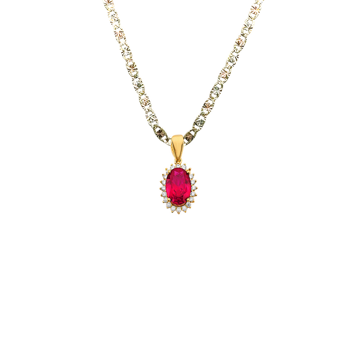 14k Gold Birthstone Necklace - July Oval Gemstone Gold Pendant - Solid Chain - LE303707