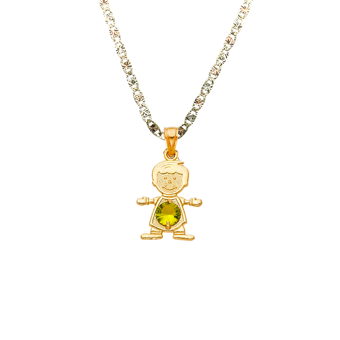 14k Gold Birthstone Necklace - August Boy Son Niño Gemstone Gold Pendant - Solid Chain - LE066108