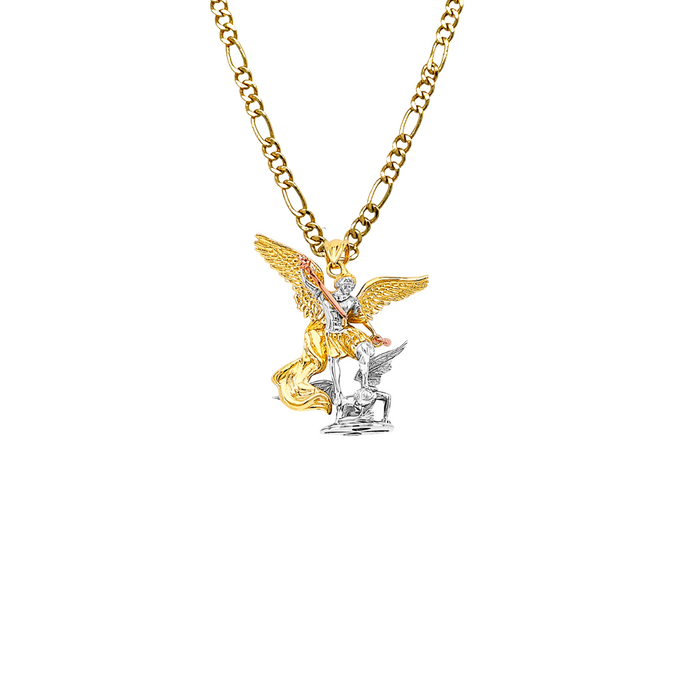 14k Gold Saint Michael Pendant - Tri Tone3D Full Body Archangel Gold Pendant - Solid Chain - LE3172