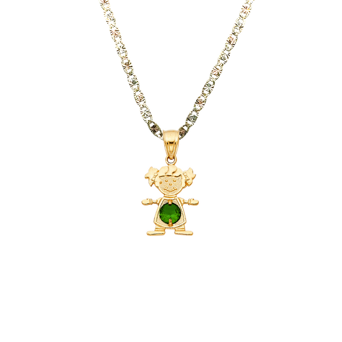 14k Gold Birthstone Necklace - May Girl Daughter Niña Gemstone Gold Pendant - Solid Chain - LE066005
