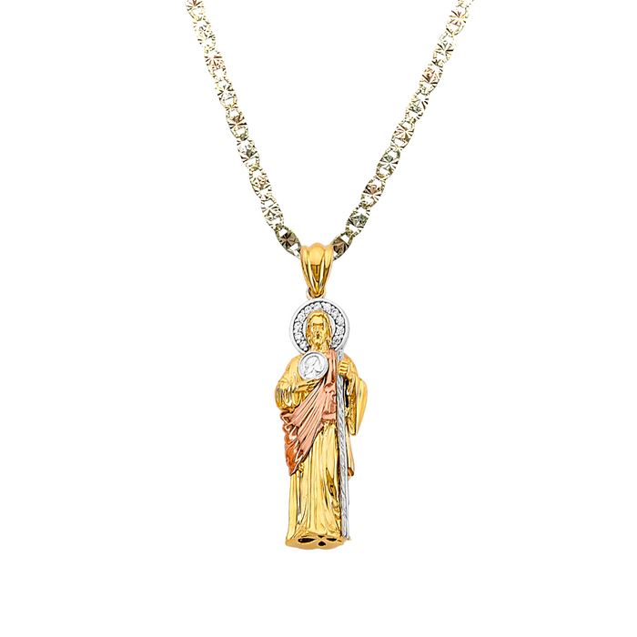 14k Gold San Judas Chain - 3D Full Body Tri Tone San Judas Pendant - Solid Chain - LE3163