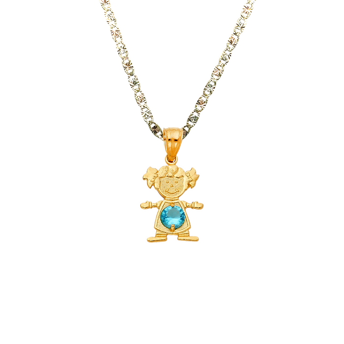 14k Gold Birthstone Necklace - December Girl Daughter Niña Gemstone Gold Pendant - Solid Chain - LE066012