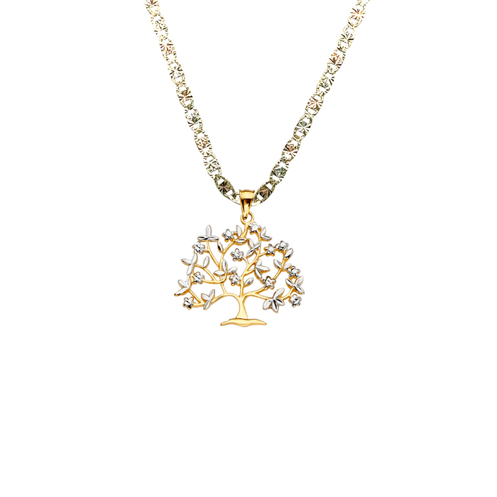 14k Gold Mom Necklace - Two Tone Family Tree of Life Gold Pendant - Solid Chain - LE2388