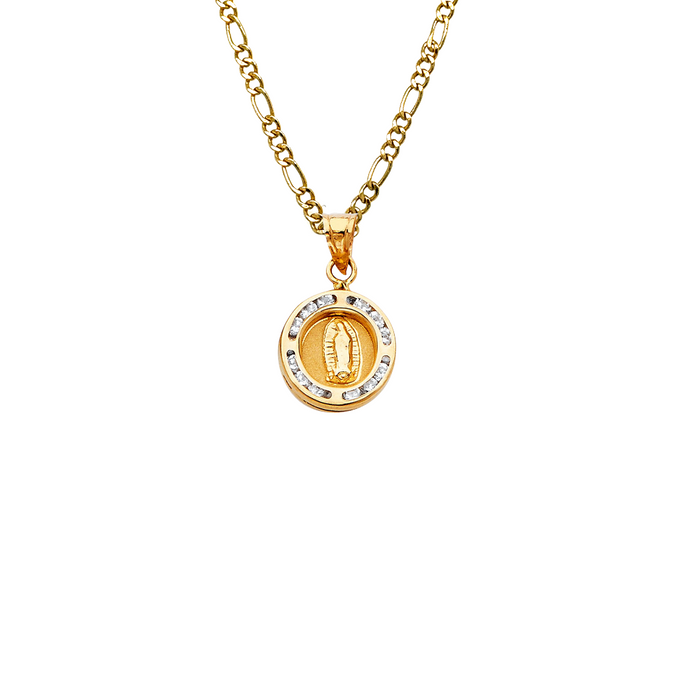 14k Gold Virgin Mary Necklace - Gemstone Virgin Mary Baptism Gold Pendant - Solid Chain - LE0788