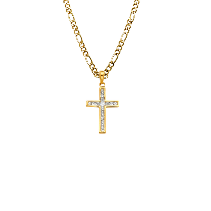 14k Gold Cross Necklace - Gemstone Gold Cross - Solid Chain - LE0820