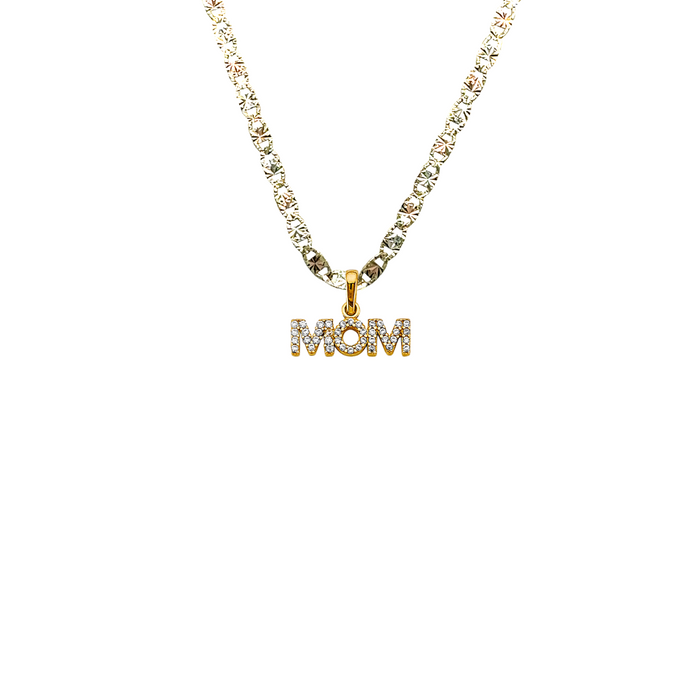 14k Gold Mom Necklace - Gemstone Mom Gold Pendant - Solid Chain - LE2696