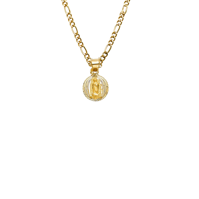 14k Gold Virgin Mary Necklace - Diamond Cut Virgin Mary Gold Pendant - Solid Chain - LE0308