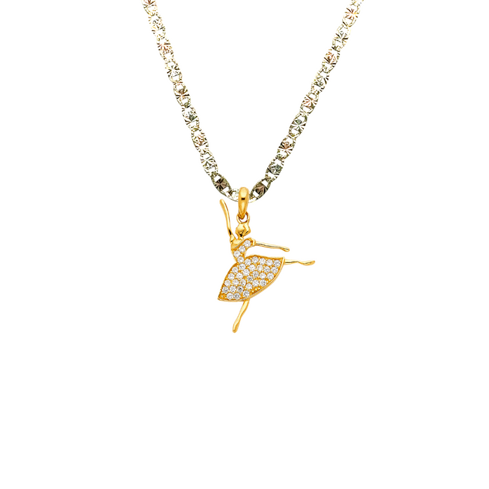 14k Quince Gold Necklace - Dancing Gemstone 15 Gold Pendant - Solid Chain - LE0597