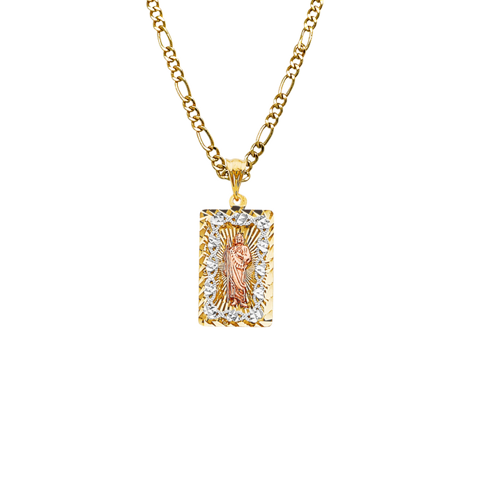 14k Gold San Judas Chain - Tri Tone Diamond Cut San Judas Pendant - Solid Chain - LE3210