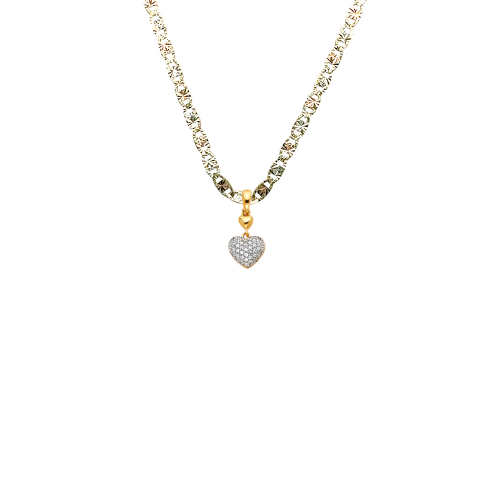 14k Gold Heart Necklace -  Double Gemstone Gold Heart Pendant - Solid Chain - LE1780