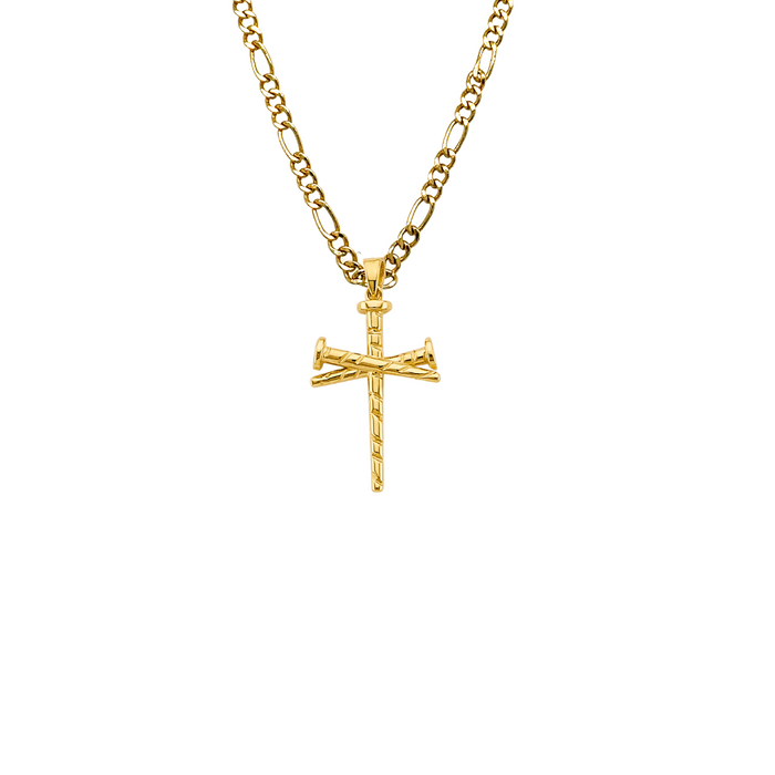 14k Gold Cross Necklace - Diamond Cut Nails Gold Cross - Solid Chain - LE2960