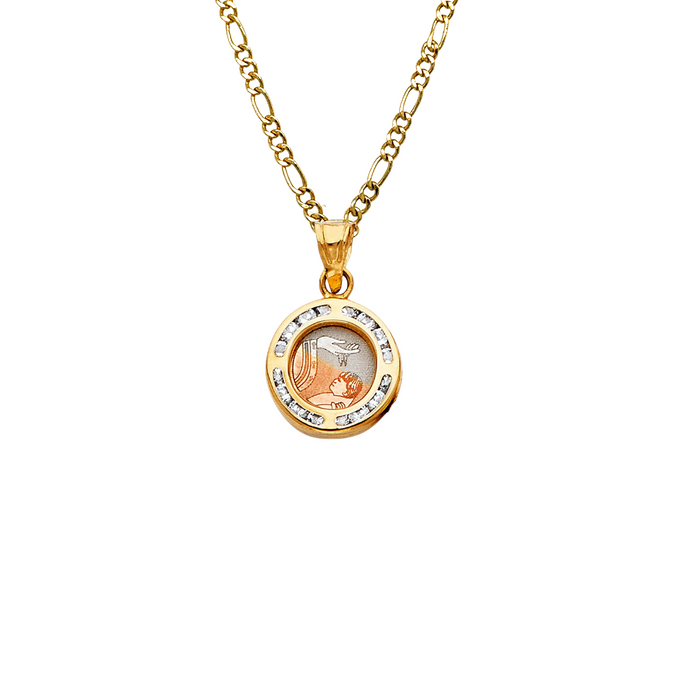 14k Gold Virgin Mary Necklace - Gemstone Virgin Mary Baptism Gold Pendant - Solid Chain - LE0765