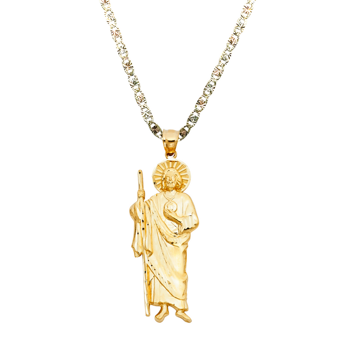 14k Gold San Judas Chain - Full Body All Yellow Gold San Judas Pendant - Solid Chain - LE1135