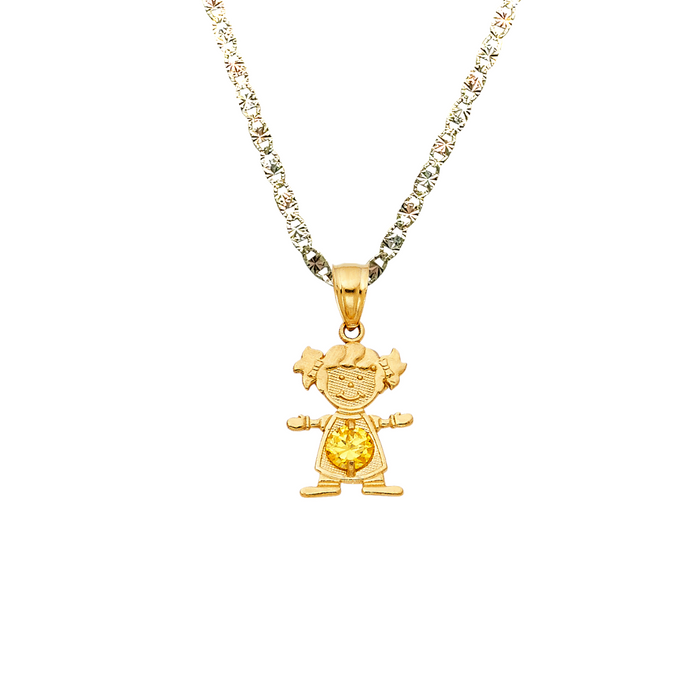 14k Gold Birthstone Necklace - November Girl Daughter Niña Gemstone Gold Pendant - Solid Chain - LE066011
