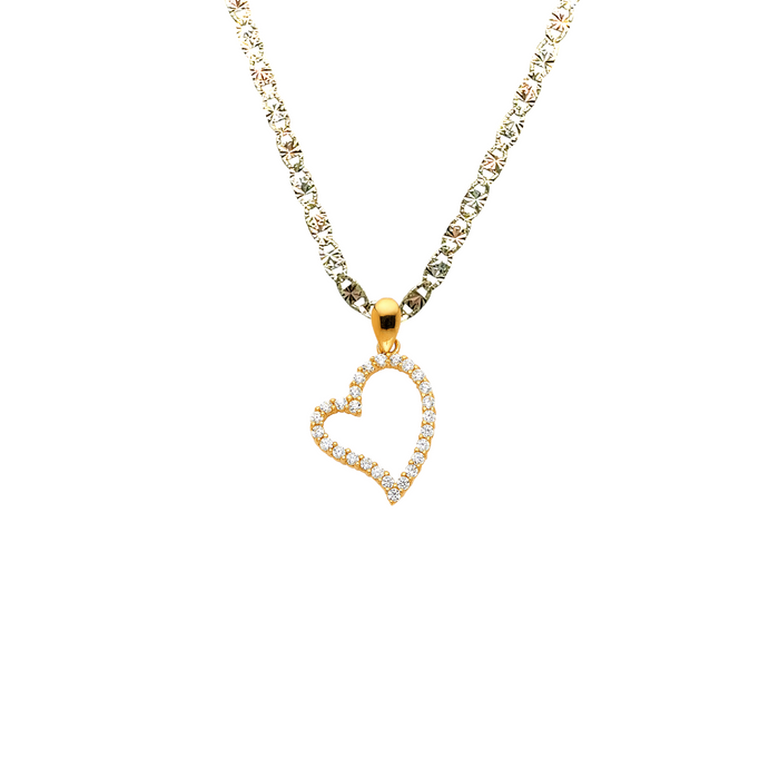 14k Gold Heart Necklace - Gemstone Gold Heart Pendant - Solid Chain - LE0583