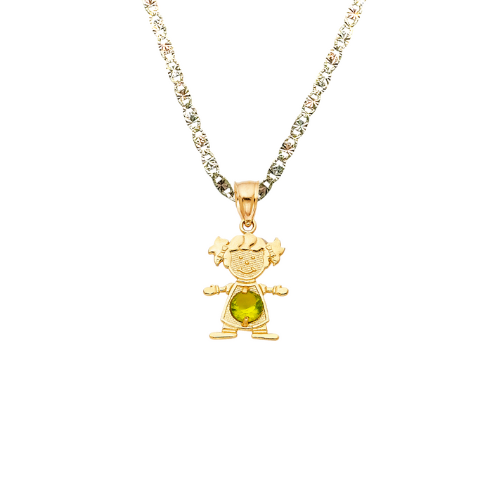 14k Gold Birthstone Necklace - August Girl Daughter Niña Gemstone Gold Pendant - Solid Chain - LE066008