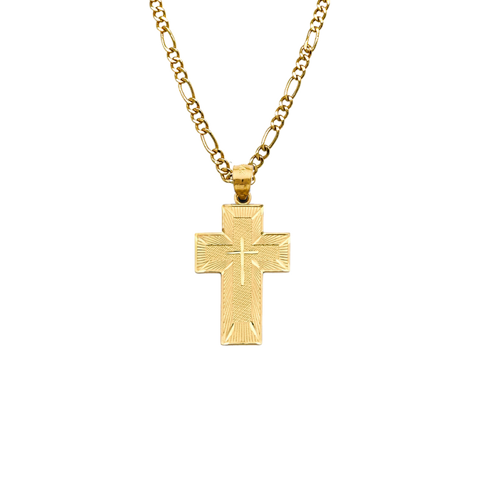14k Gold Cross Necklace - Lords Prayer Double Sided Gold Cross - Solid Chain - LE2957