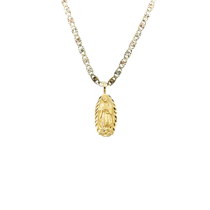 14k Gold Virgin Mary Necklace - Diamond Cut Dainty Virgin Mary Gold Pendant - Solid Chain - LE1079