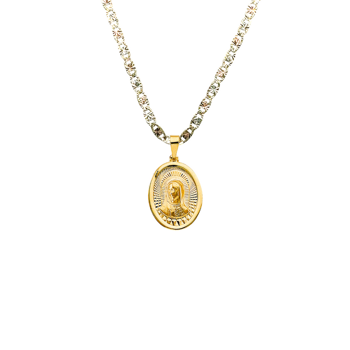 14k Gold Virgin Mary Necklace - Diamond Cut Virgin Mary Gold Pendant - Solid Chain - LE3065