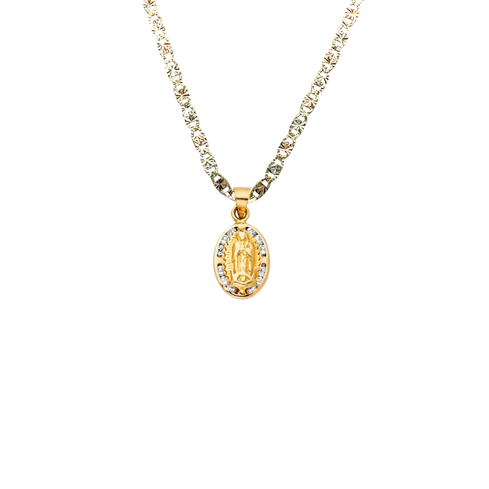 14k Gold Virgin Mary Necklace - Gemstone Dainty Virgin Mary Gold Pendant - Solid Chain - LE1324