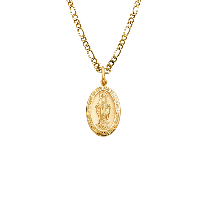 14k Gold Virgin Mary Necklace - La Milagrosa Virgin Mary Gold Pendant - Solid Chain - LE0276