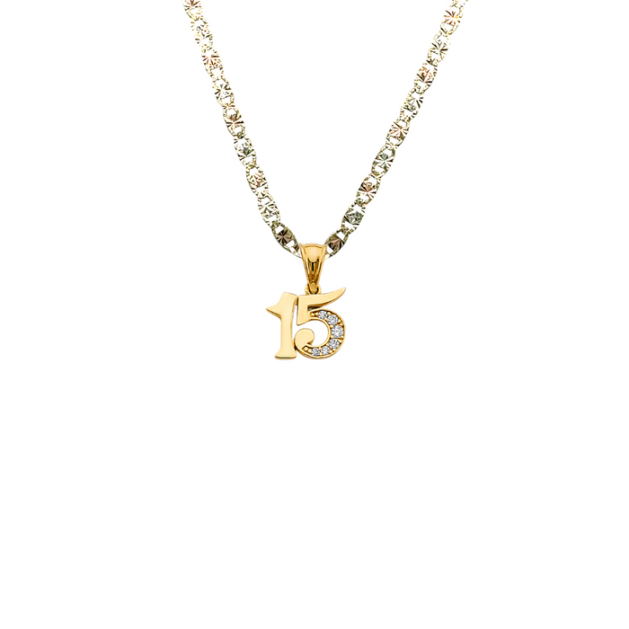 14k Quince Gold Necklace - Gemstone 15 Gold Pendant - Solid Chain - LE2974