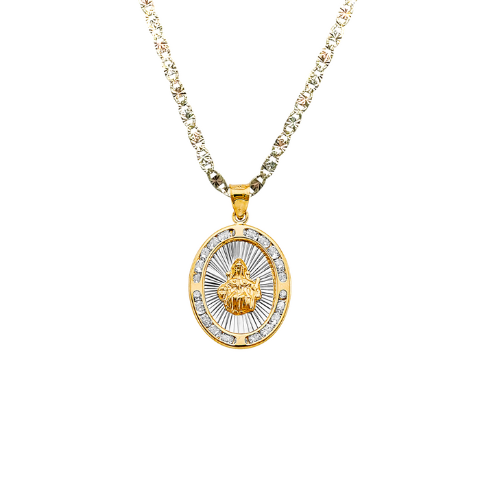 14k Gold Santo Nino de Atocha Necklace - Oval Gemstone Gold Pendant - Solid Chain - LE2726