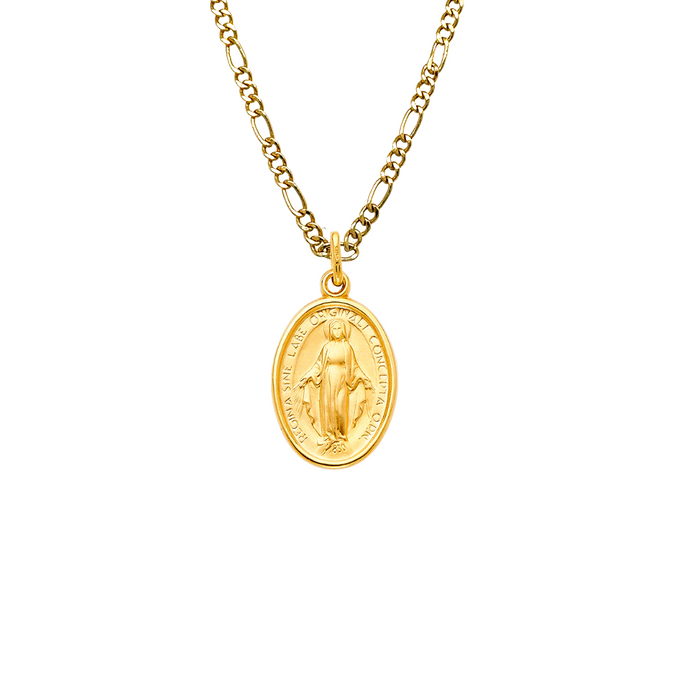 14k Gold Virgin Mary Necklace - La Milagrosa Virgin Mary Jesus Gold Pendant - Solid Chain - LE2072
