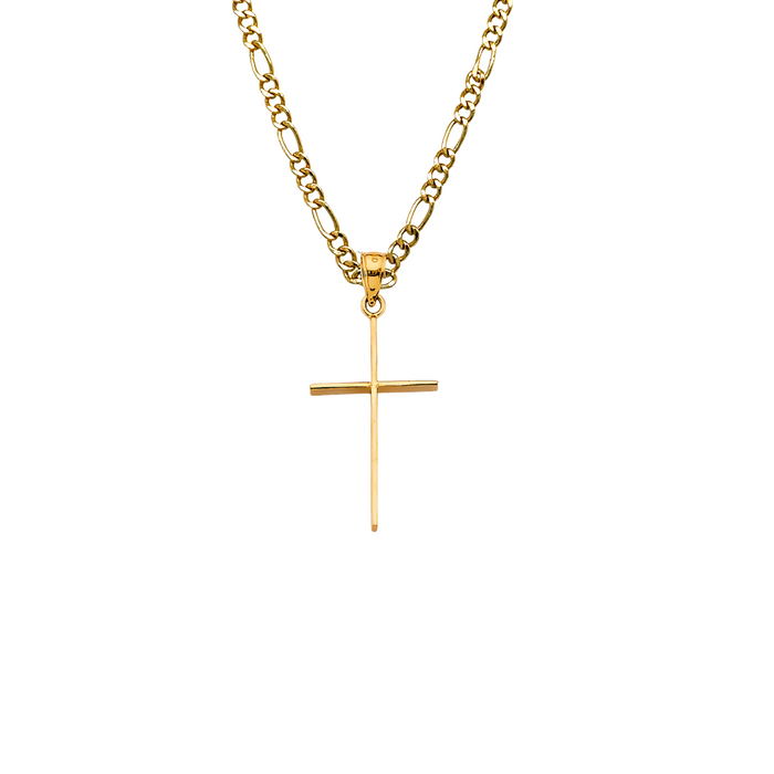 14k Gold Cross Necklace - Simple Thin Gold Cross - Solid Chain - LE2739