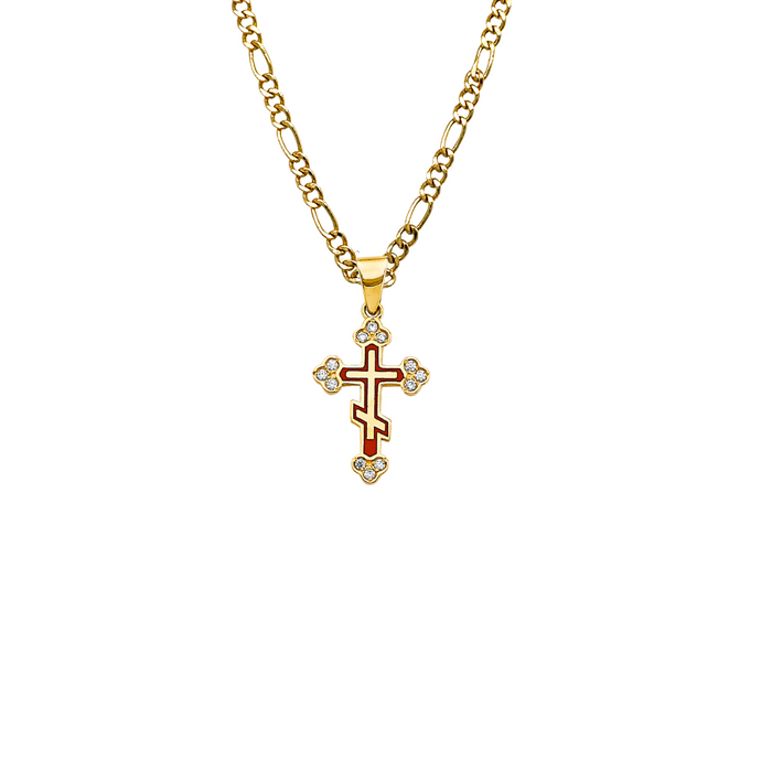 14k Gold Cross Necklace - Enamel Gemstone Gold Cross - Solid Chain - LE2612