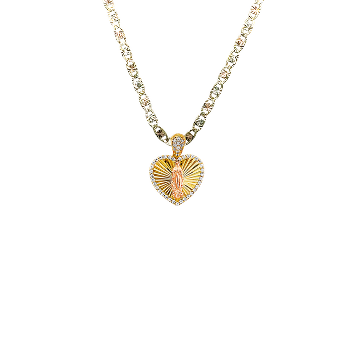 14k Gold Virgin Mary Necklace - Diamond Cut Heart Gemstone Virgin Mary Gold Pendant - Solid Chain - LE2951
