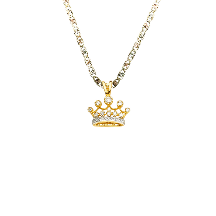 14k Quince Gold Necklace - Gemstone Crown 15 Gold Pendant - Solid Chain - LE2149