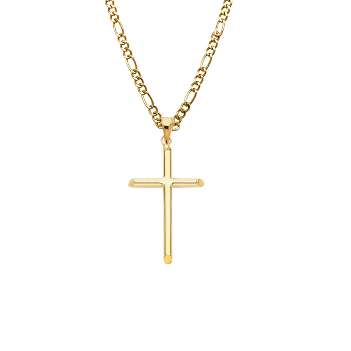 14k Gold Cross Necklace - Tube Gold Cross - Solid Chain - LE0015