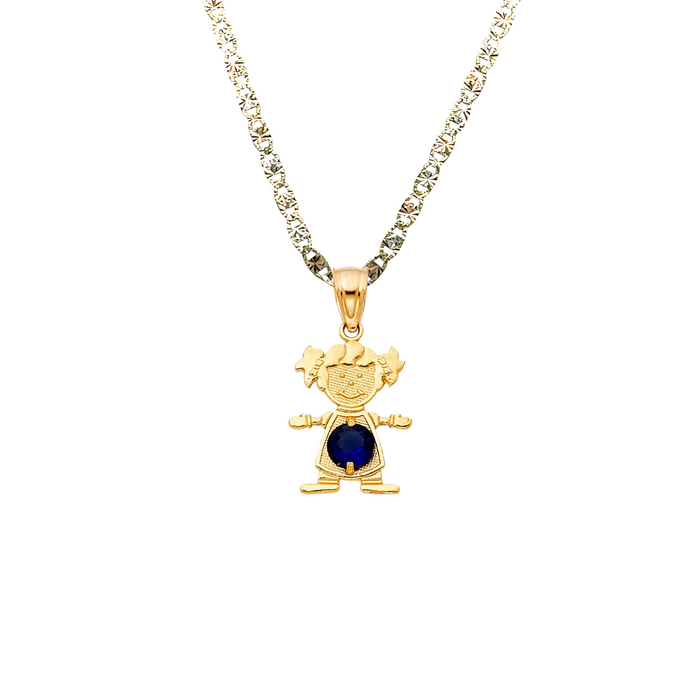 14k Gold Birthstone Necklace - September Girl Daughter Niña Gemstone Gold Pendant - Solid Chain - LE066009