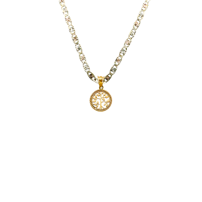 14k Gold Mom Necklace - Family Tree of Life Gold Pendant - Solid Chain - LE2705