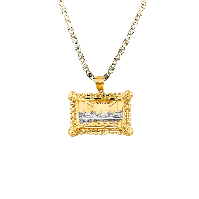 14k Gold Jesus Necklace - Two Tone Last Supper Jesus Gold Pendant - Solid Chain - LE2769