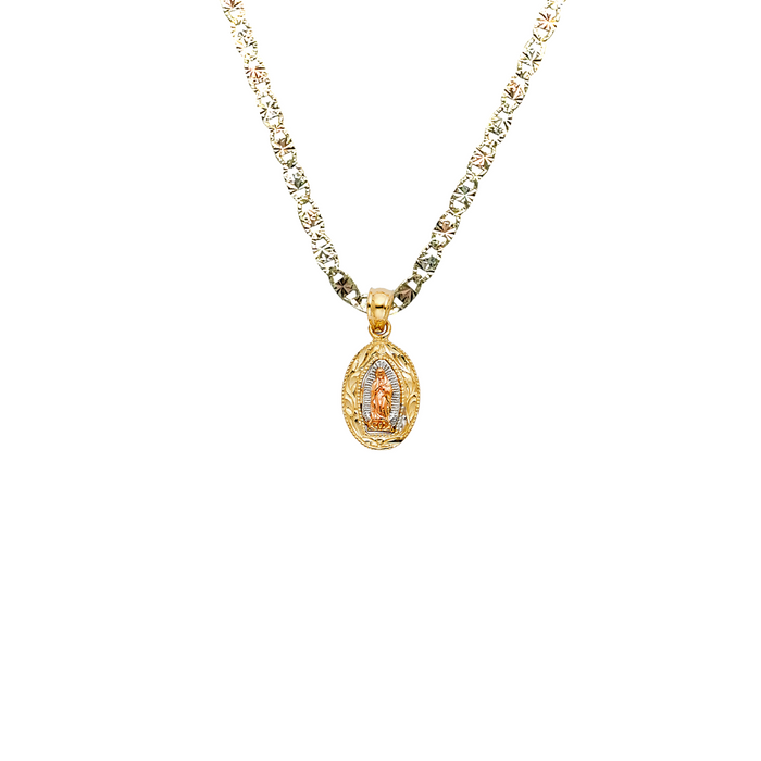 14k Gold Virgin Mary Necklace - Tri Tone Dainty Virgin Mary Gold Pendant - Solid Chain - LE1129