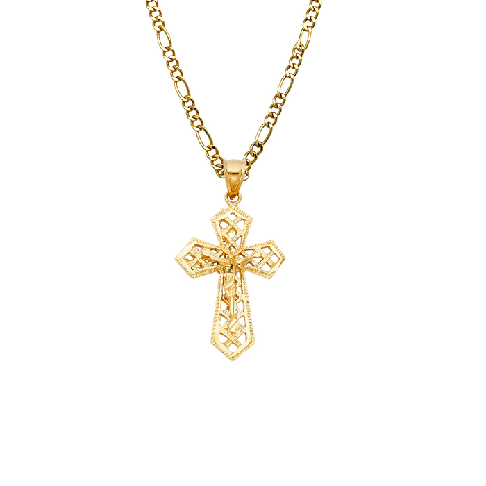 14k Gold Cross Necklace - Gold Crucifix - Solid Chain - LE0989