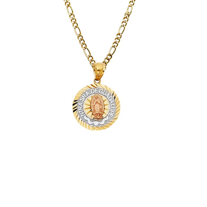 14k Gold Virgin Mary Necklace - Tri Tone Guadalupe Virgin Mary Gold Pendant - Solid Chain - LE1367