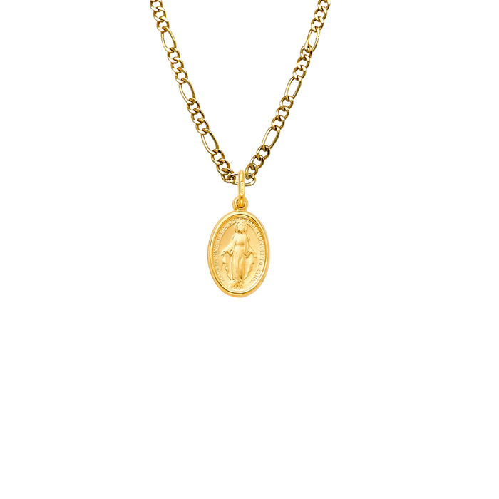 14k Gold Virgin Mary Necklace - La Milagrosa Virgin Mary Gold Pendant - Solid Chain - LE2073