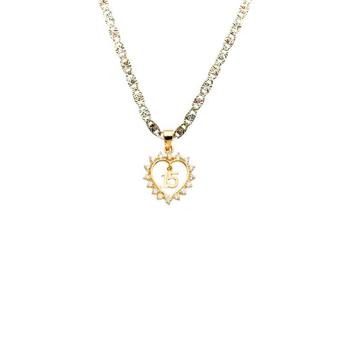 14k Quince Gold Necklace - Gemstone Heart 15 Gold Pendant - Solid Chain - LE0720