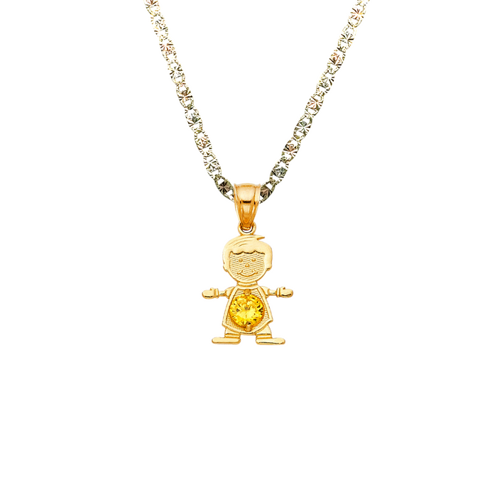 14k Gold Birthstone Necklace - November Boy Son Niño Gemstone Gold Pendant - Solid Chain - LE066111