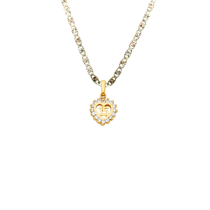14k Quince Gold Necklace - Gemstone Heart 15 Gold Pendant - Solid Chain - LE0366