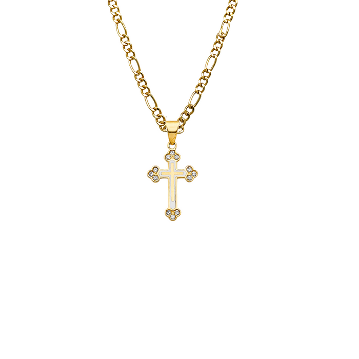 14k Gold Cross Necklace - Gemstone Gold Cross - Solid Chain - LE2611