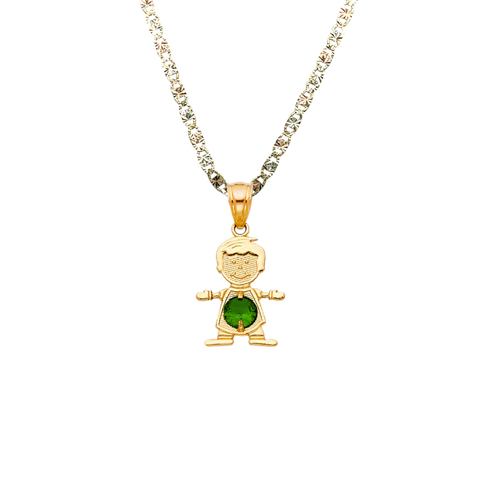14k Gold Birthstone Necklace - May Boy Son Niño Gemstone Gold Pendant - Solid Chain - LE066105