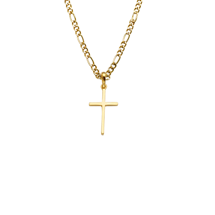 14k Gold Cross Necklace - Simple Gold Cross - Solid Chain - LE2220