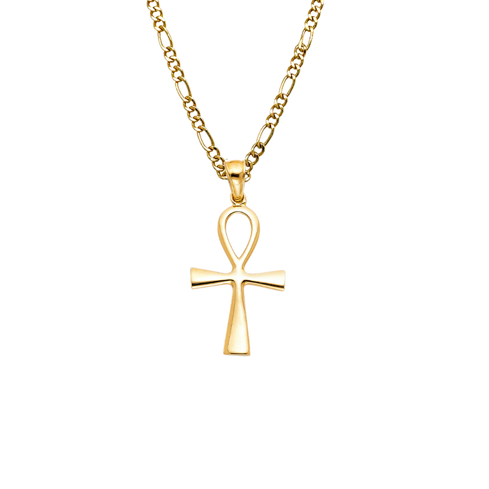 14k Gold Cross Necklace - Egyptian Ankh Gold Cross - Solid Chain - LE0922