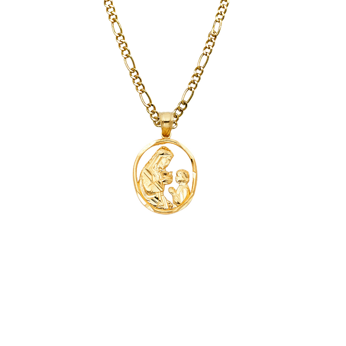 14k Gold First Communion Necklace - Diamond Cut Oval Gold Pendant - Solid Chain - LE1459
