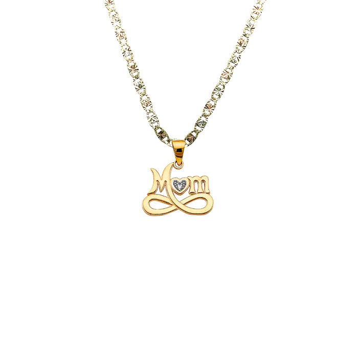 14k Gold Mom Necklace - Gemstone Cursive Mom Gold Pendant - Solid Chain - LE2695
