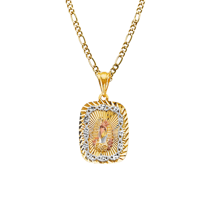 14k Gold Virgin Mary Necklace - Two Tone Virgin Mary Gold Pendant - Solid Chain - LE3205